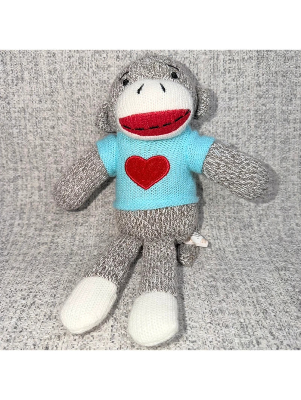 Dan Dee Sock Monkey Plush 10” Blue Heart Sweater Love Collector’s Stuffed Toy